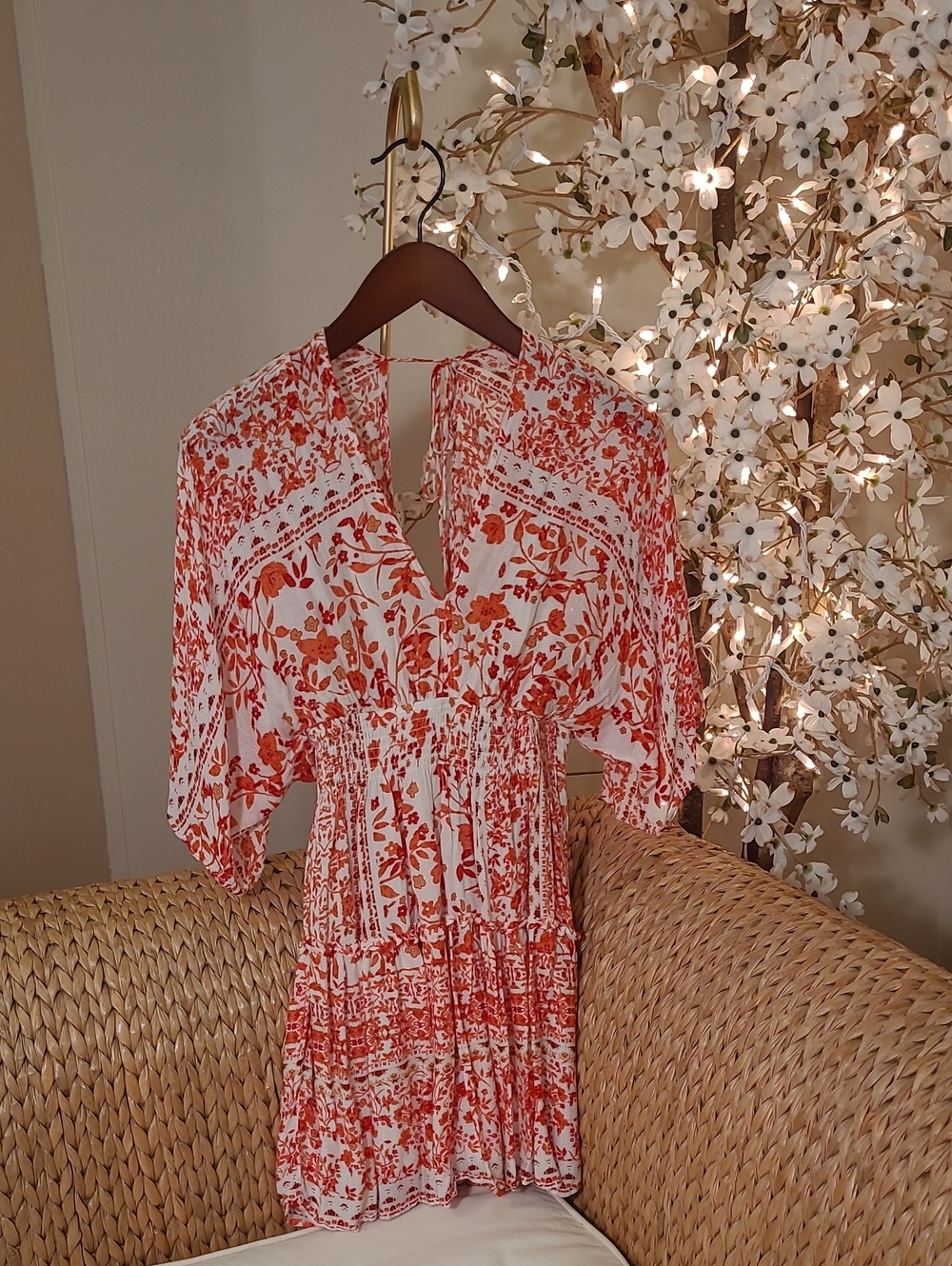 Orange/Red/Coral Floral Mini Dress